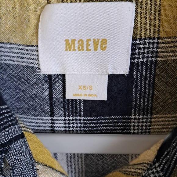 Maeve Yellow and Black Plaid Shirt Embroidered Drop Shoulder Size XS - Picture 2 of 8